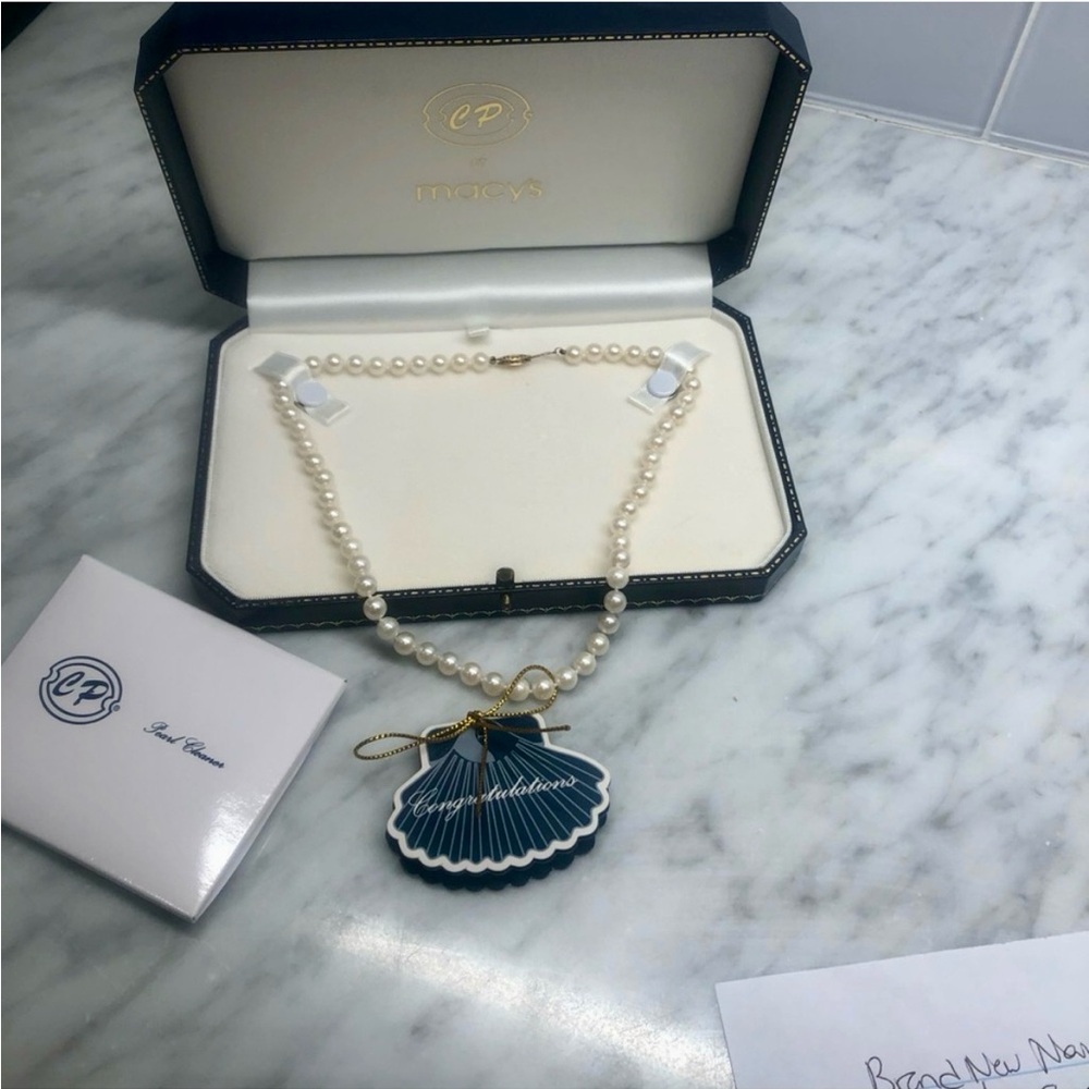 Cultured Pearl Necklace With Gold Clasp 16 Inch Macy’s Brand New With Tags